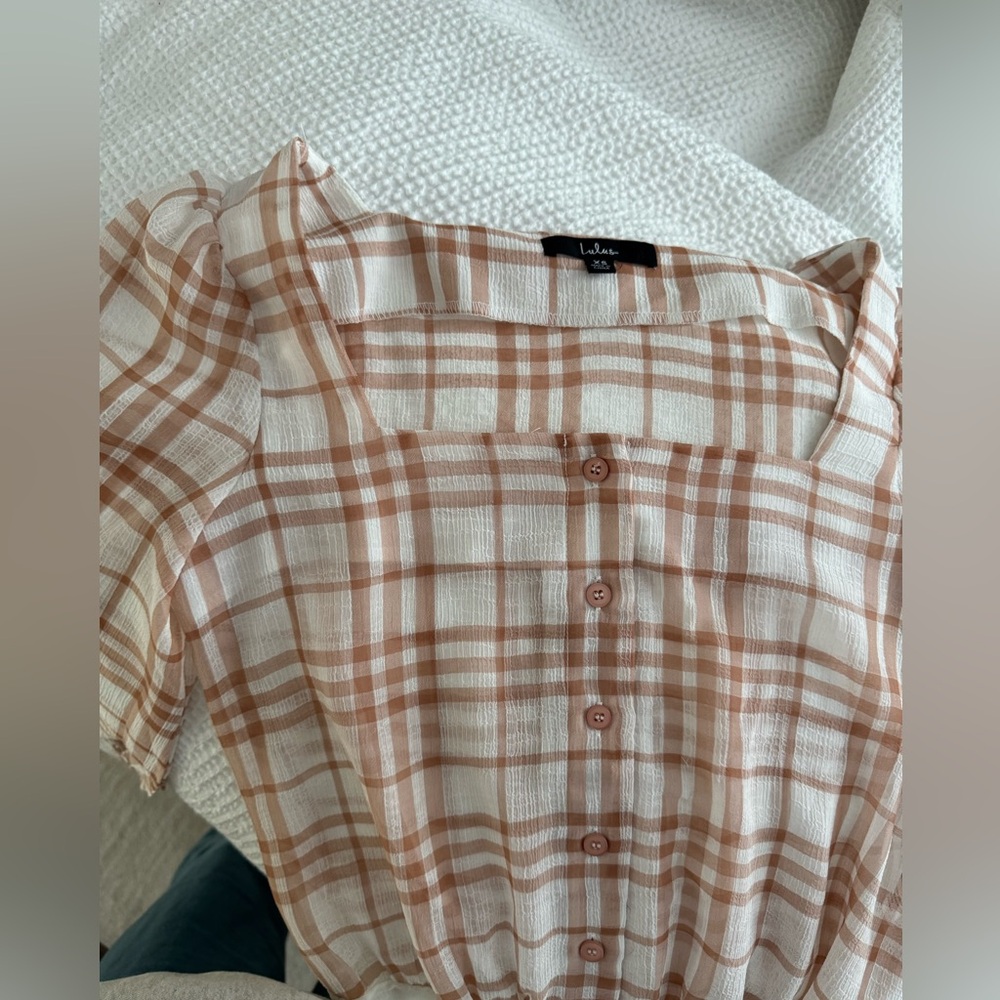 Lulus white and orange plaid bodysuit - Picture 3 of 6